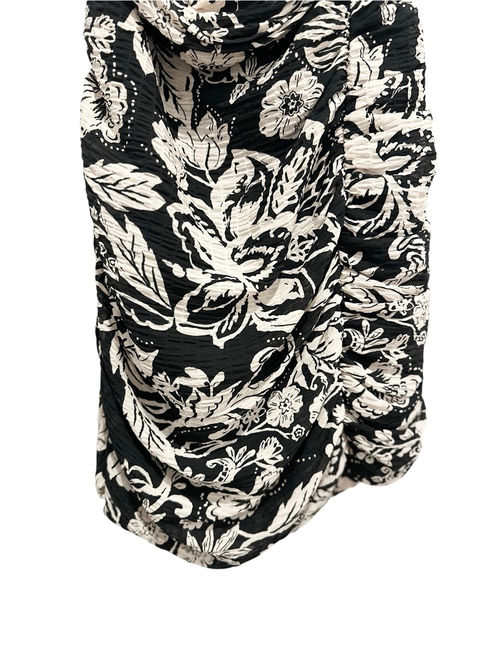 NWT ZARA One Shoulder Floral Black & White Ruched Mini Dress Medium - Picture 5 of 8